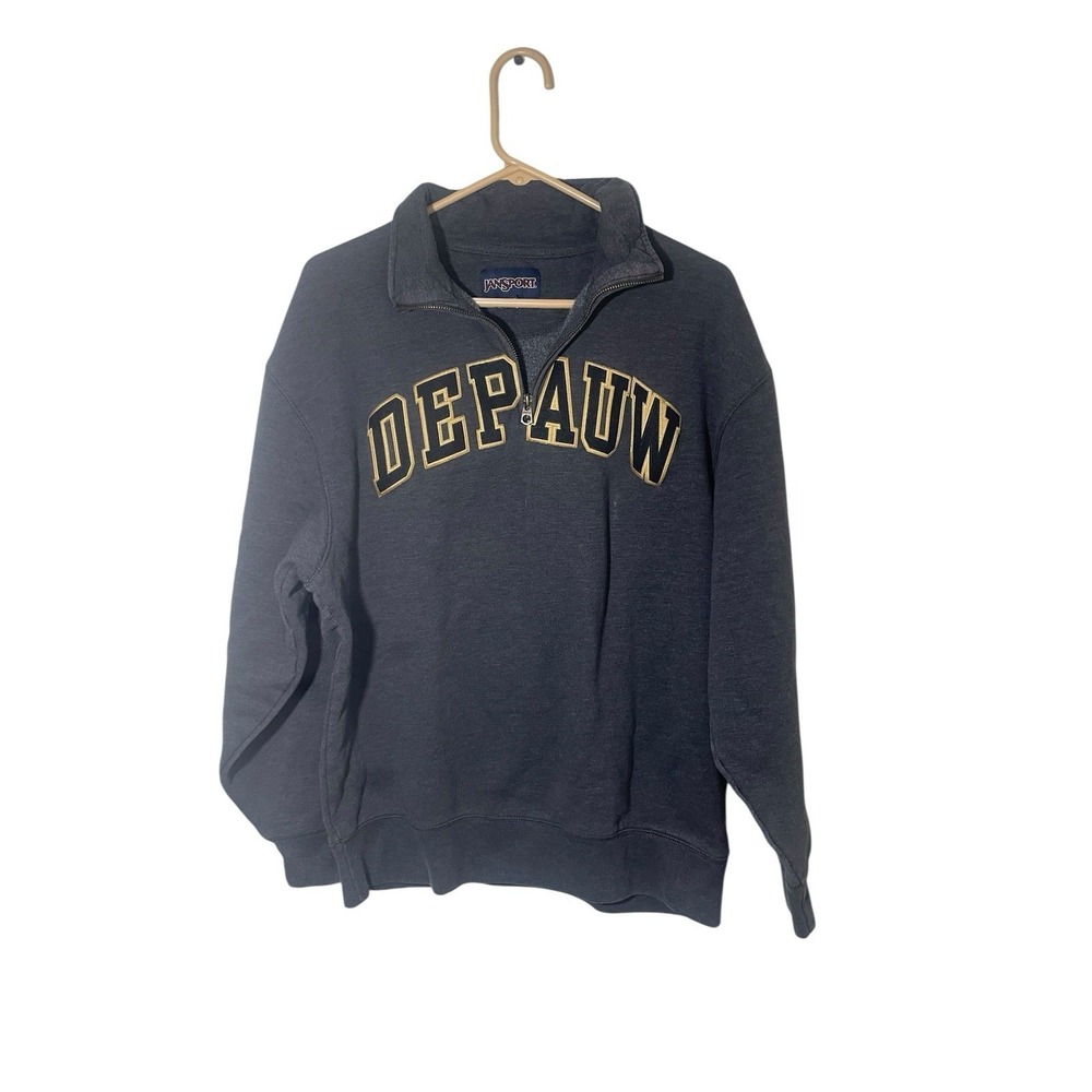 Jansport VTG Depauw University Embroidered Quarter Zip Sweatshirt Mens Size L